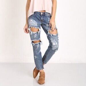 Free People One Teaspoon Freebirds Skinny Straight Jeans Distressed Low Rise